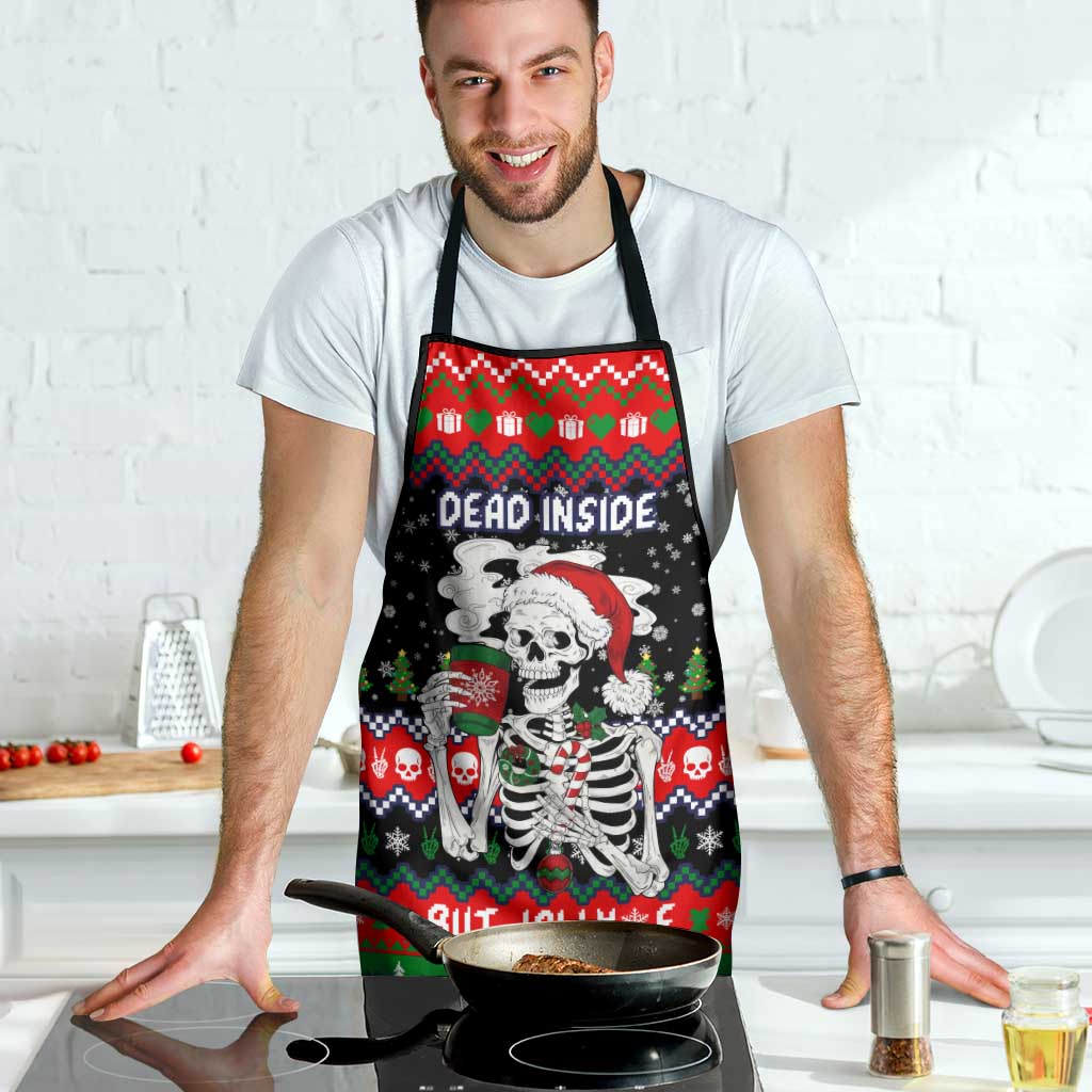 Dead Inside But Jolly Af Christmas Skeleton Apron Xmas Holiday Patterns - Wonder Print Shop