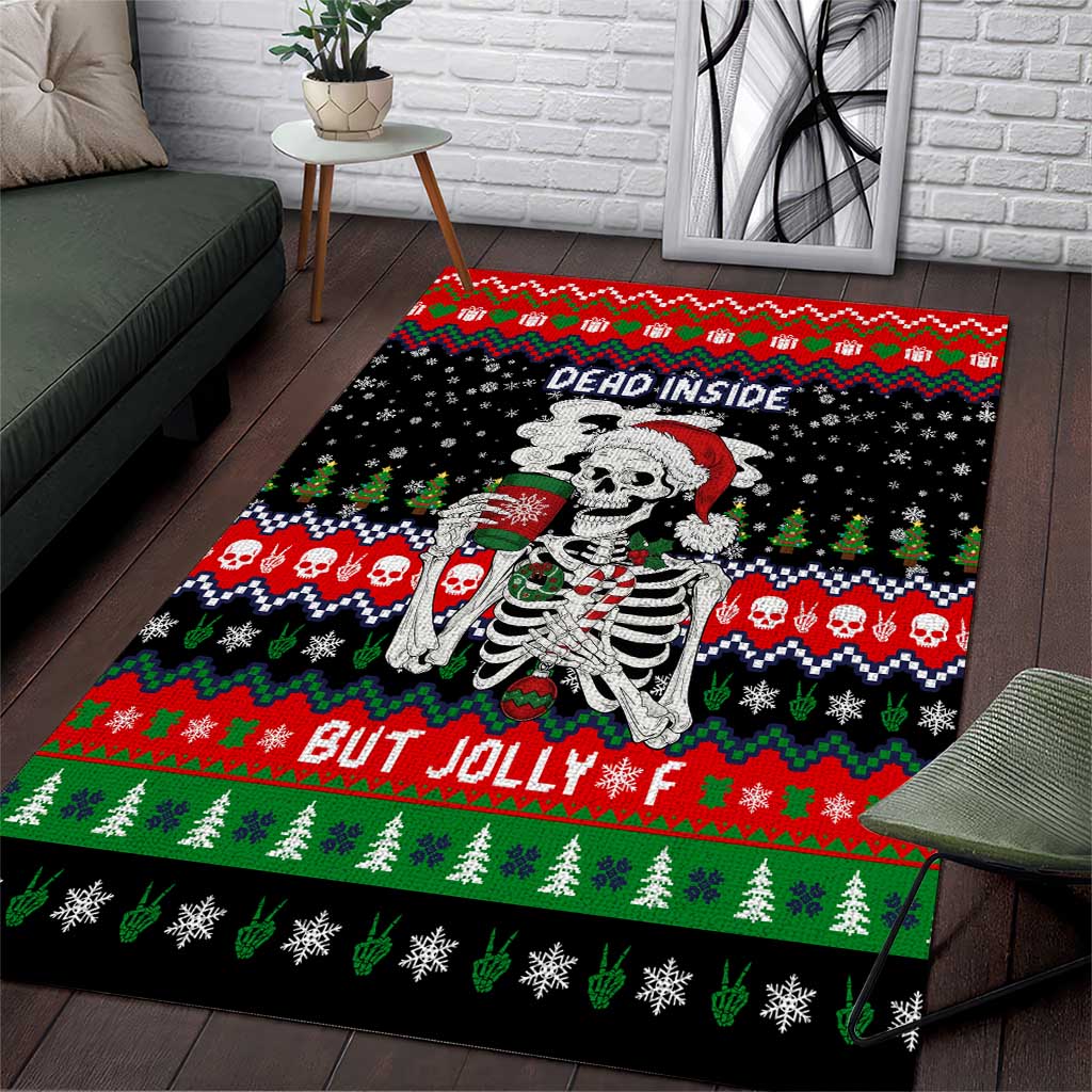 Dead Inside But Jolly Af Christmas Skeleton Area Rug Xmas Holiday Patterns - Wonder Print Shop