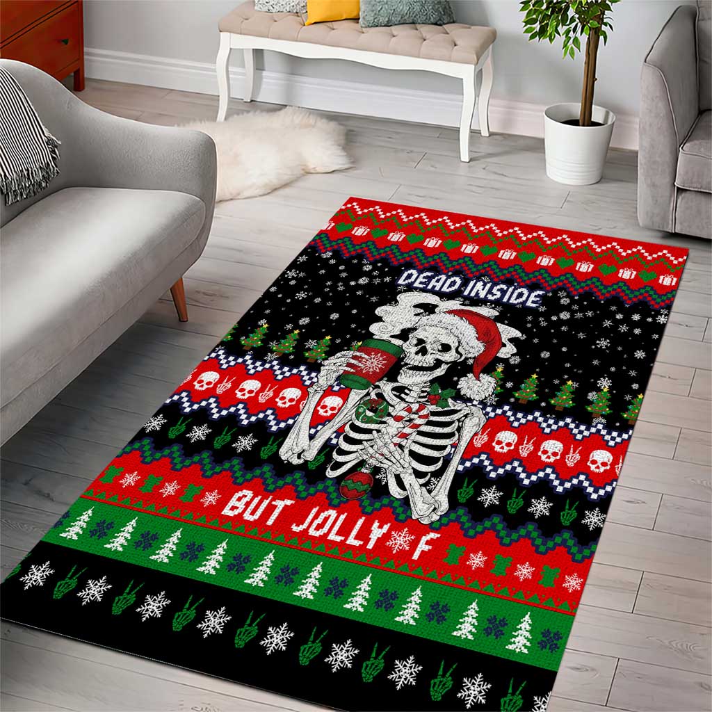 Dead Inside But Jolly Af Christmas Skeleton Area Rug Xmas Holiday Patterns - Wonder Print Shop