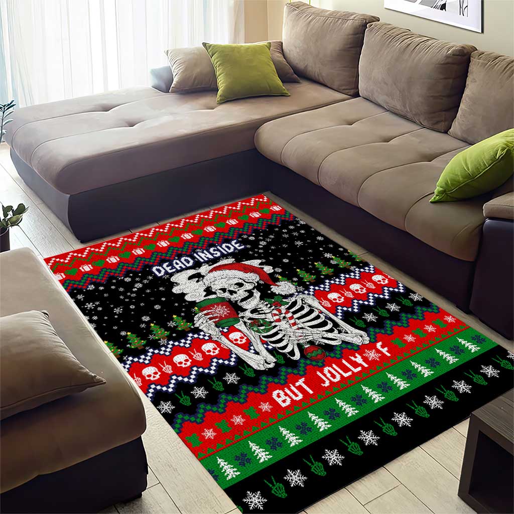 Dead Inside But Jolly Af Christmas Skeleton Area Rug Xmas Holiday Patterns - Wonder Print Shop