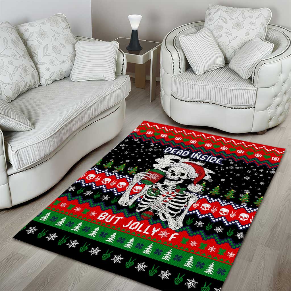 Dead Inside But Jolly Af Christmas Skeleton Area Rug Xmas Holiday Patterns - Wonder Print Shop