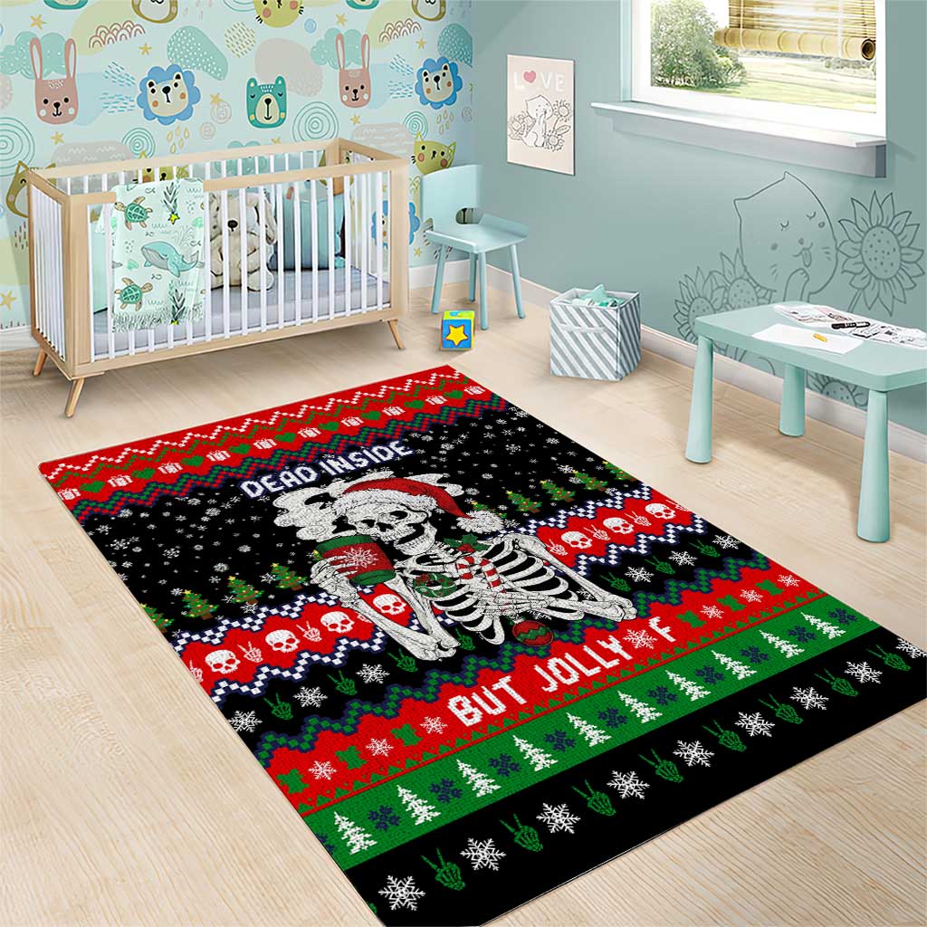 Dead Inside But Jolly Af Christmas Skeleton Area Rug Xmas Holiday Patterns - Wonder Print Shop