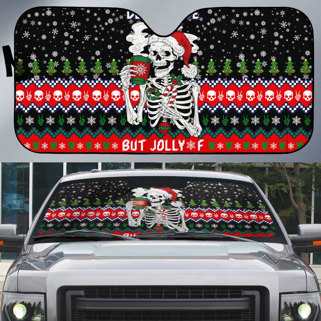 Dead Inside But Jolly Af Christmas Skeleton Auto Sun Shade Xmas Holiday Patterns - Wonder Print Shop