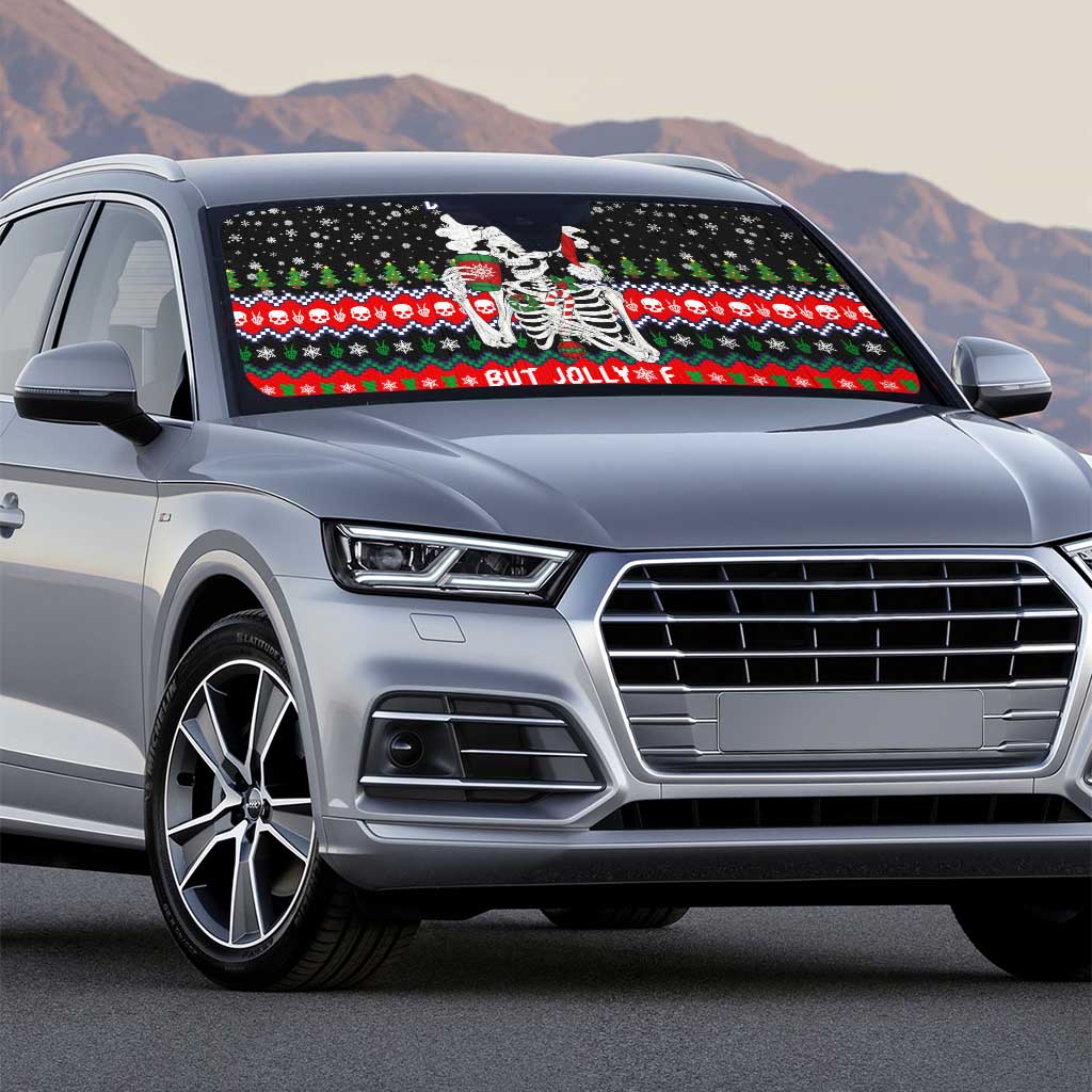 Dead Inside But Jolly Af Christmas Skeleton Auto Sun Shade Xmas Holiday Patterns - Wonder Print Shop