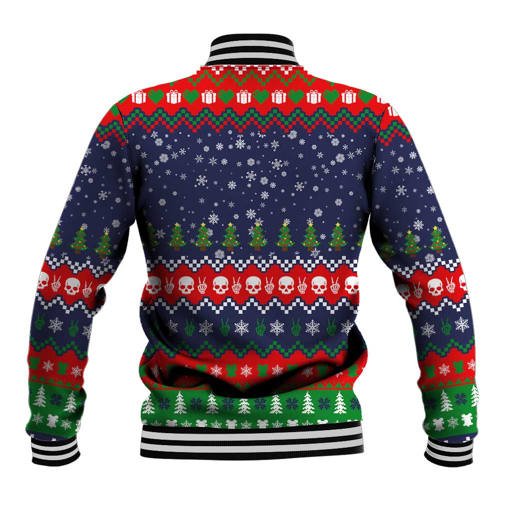 Dead Inside But Jolly Af Christmas Skeleton Baseball Jacket Xmas Holiday Patterns - Wonder Print Shop