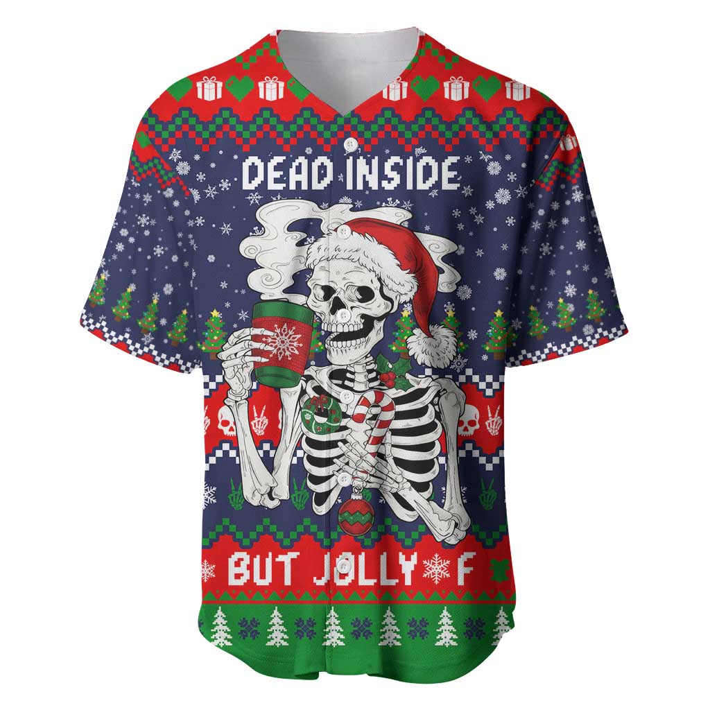 Dead Inside But Jolly Af Christmas Skeleton Baseball Jersey Xmas Holiday Patterns - Wonder Print Shop