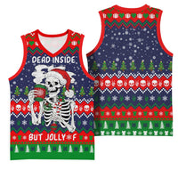 Dead Inside But Jolly Af Christmas Skeleton Basketball Jersey Xmas Holiday Patterns - Wonder Print Shop