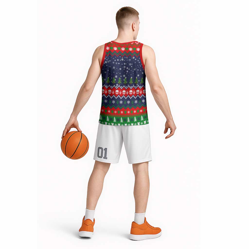Dead Inside But Jolly Af Christmas Skeleton Basketball Jersey Xmas Holiday Patterns - Wonder Print Shop