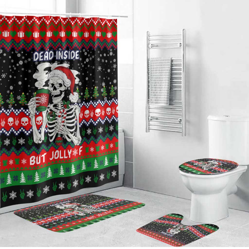 Dead Inside But Jolly Af Christmas Skeleton Bathroom Set Xmas Holiday Patterns - Wonder Print Shop