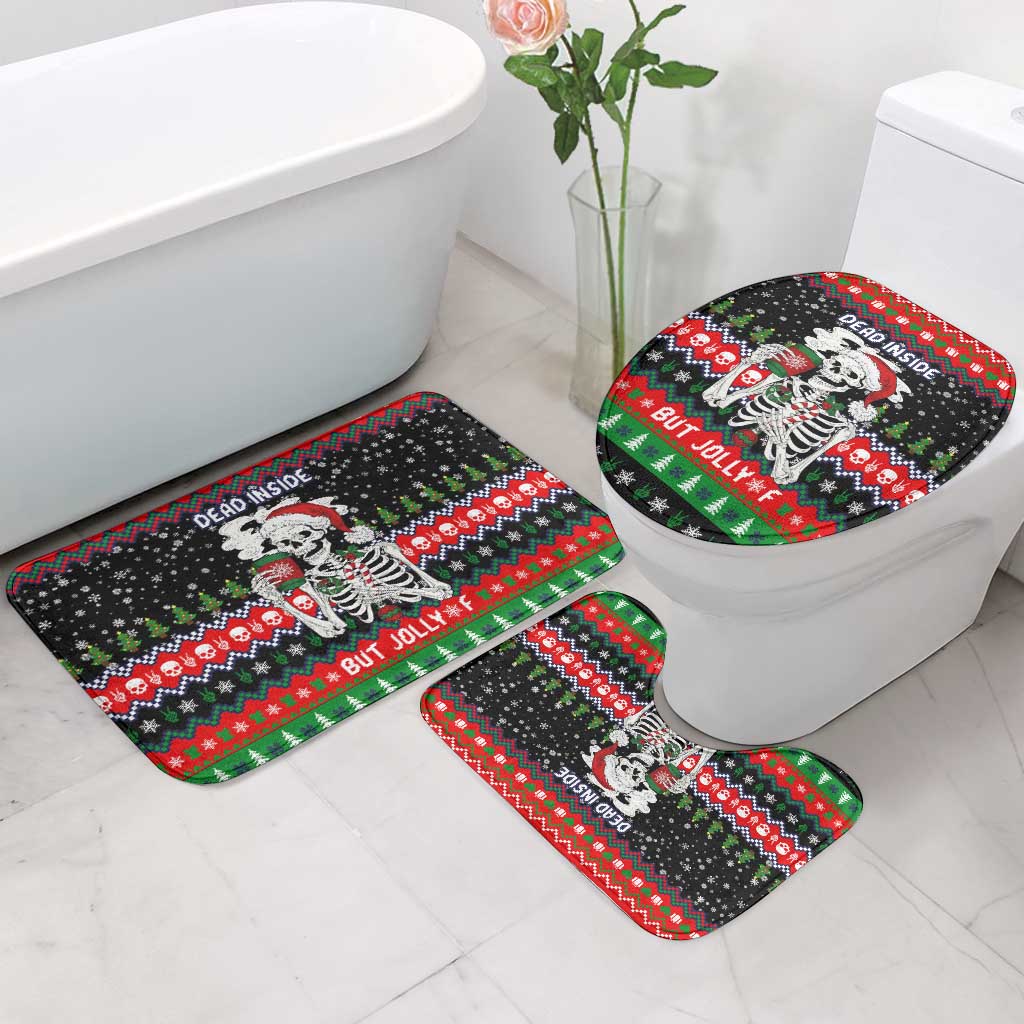 Dead Inside But Jolly Af Christmas Skeleton Bathroom Set Xmas Holiday Patterns - Wonder Print Shop