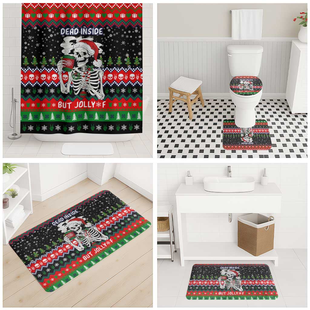 Dead Inside But Jolly Af Christmas Skeleton Bathroom Set Xmas Holiday Patterns - Wonder Print Shop