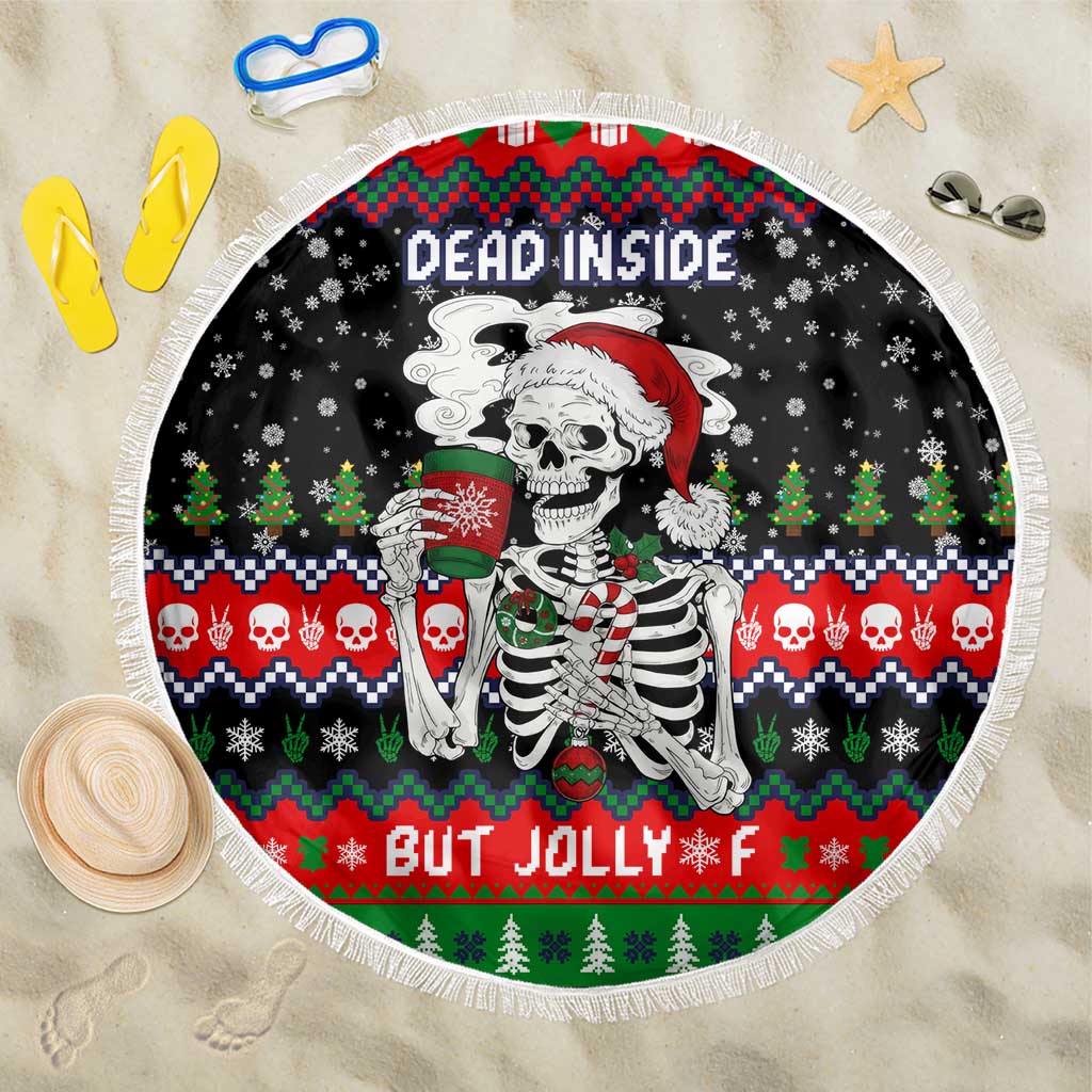 Dead Inside But Jolly Af Christmas Skeleton Beach Blanket Xmas Holiday Patterns - Wonder Print Shop