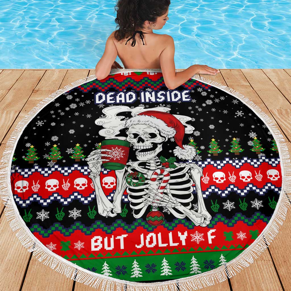 Dead Inside But Jolly Af Christmas Skeleton Beach Blanket Xmas Holiday Patterns - Wonder Print Shop