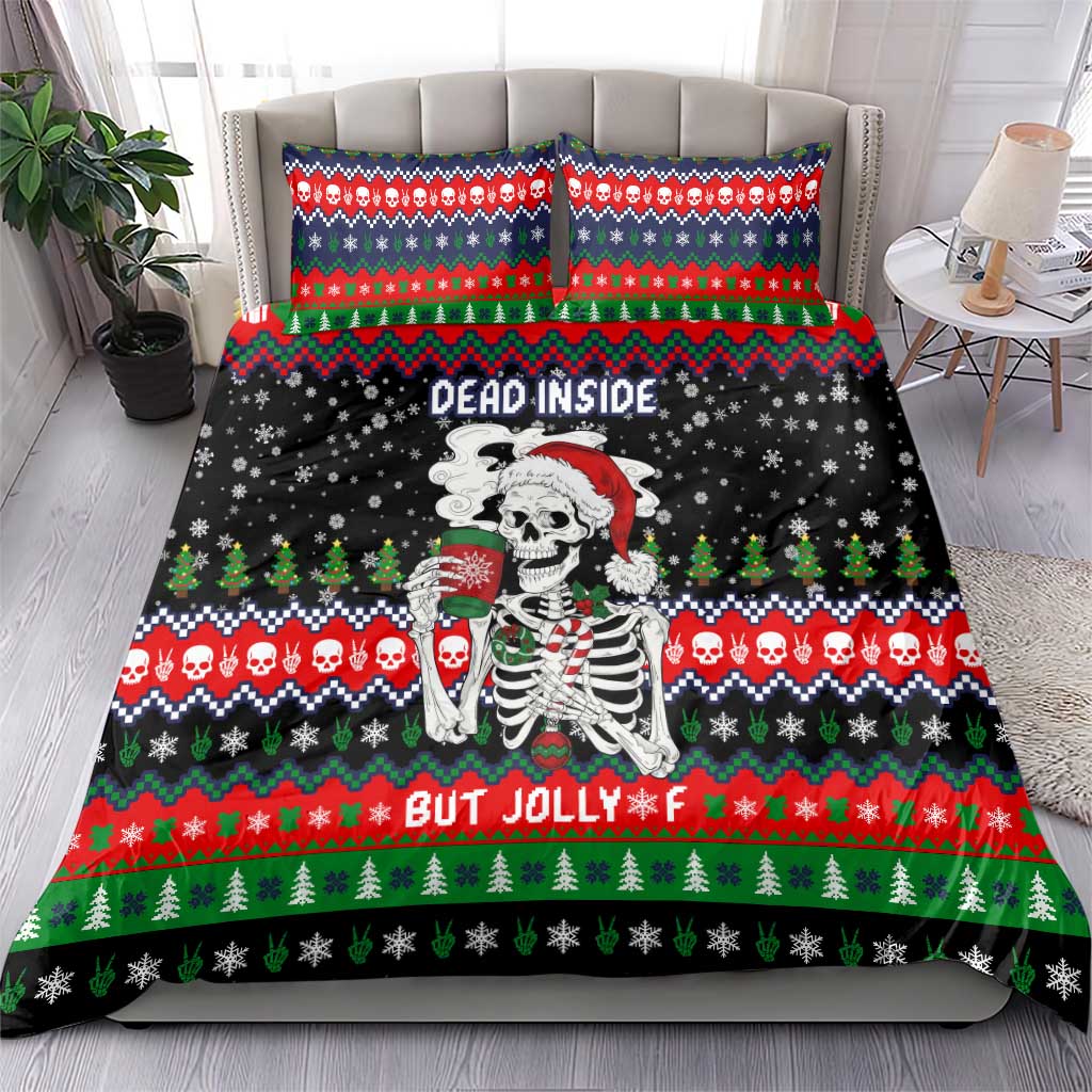 Dead Inside But Jolly Af Christmas Skeleton Bedding Set Xmas Holiday Patterns - Wonder Print Shop