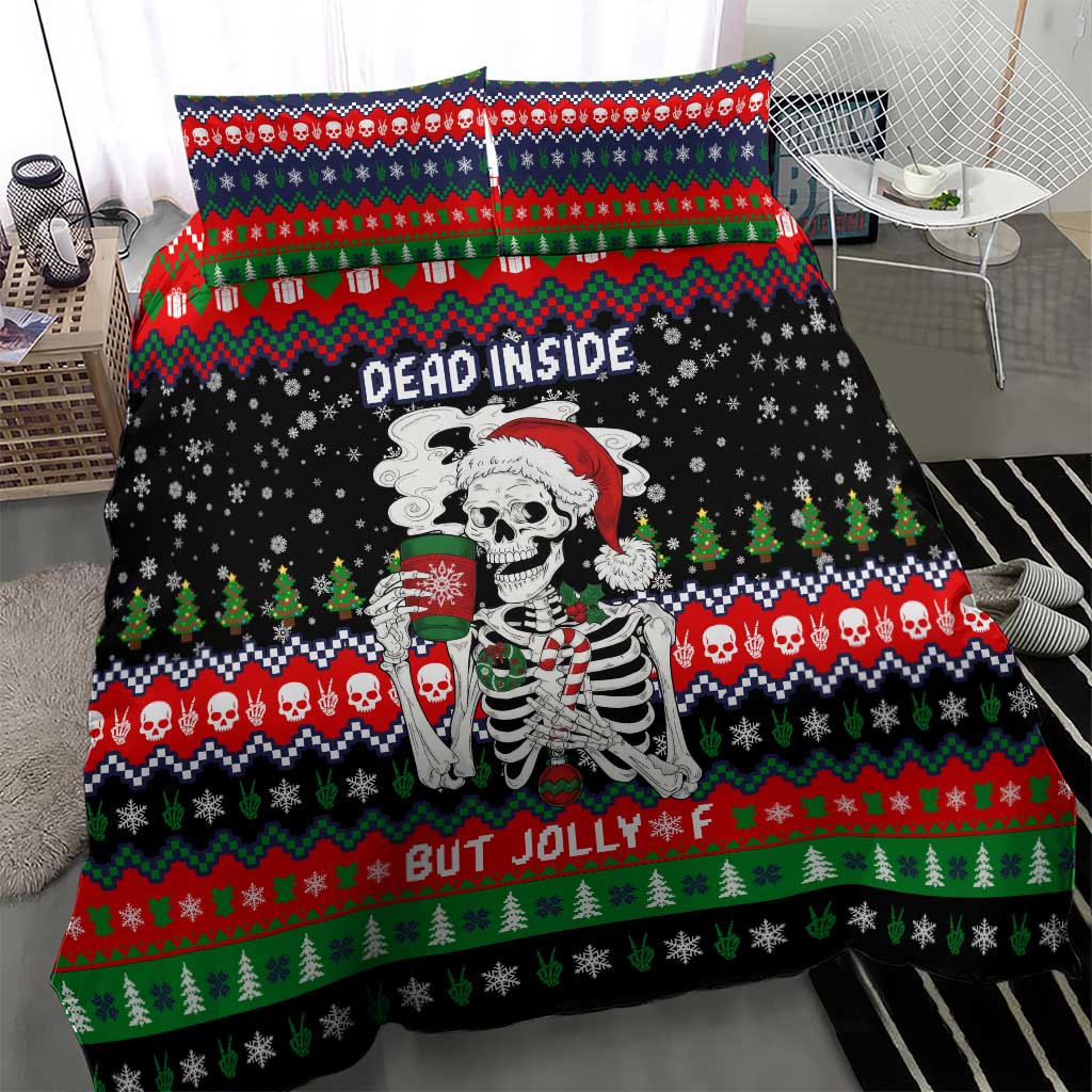 Dead Inside But Jolly Af Christmas Skeleton Bedding Set Xmas Holiday Patterns - Wonder Print Shop