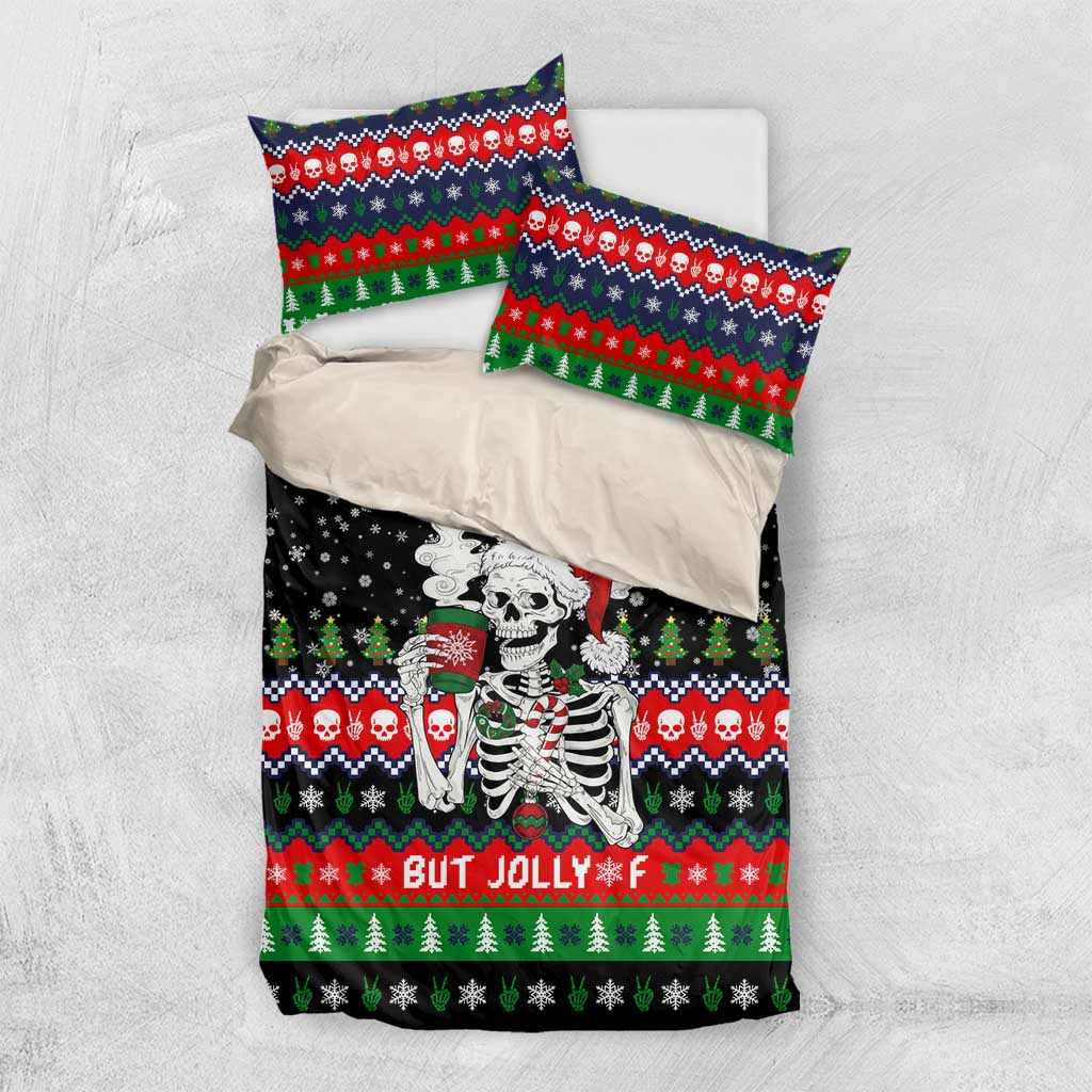 Dead Inside But Jolly Af Christmas Skeleton Bedding Set Xmas Holiday Patterns - Wonder Print Shop