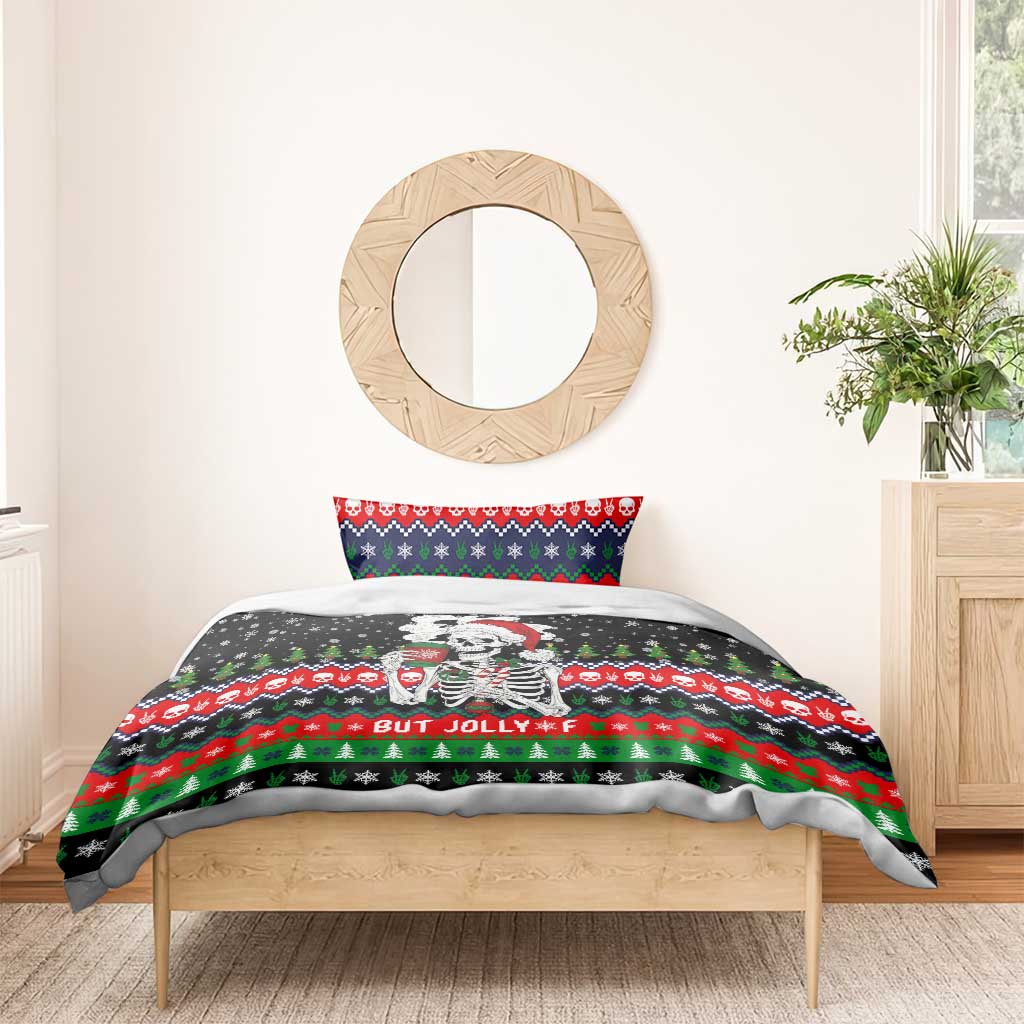 Dead Inside But Jolly Af Christmas Skeleton Bedding Set Xmas Holiday Patterns - Wonder Print Shop