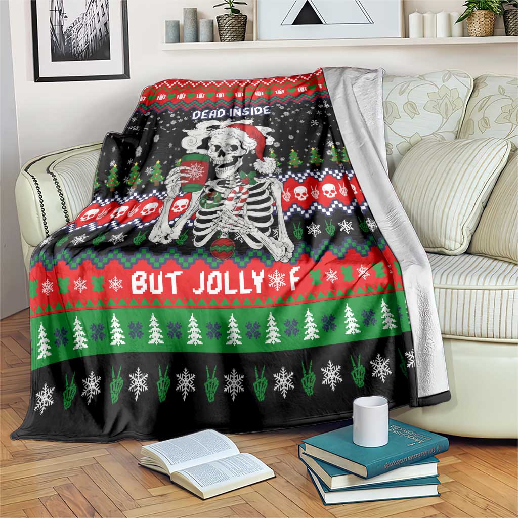 Dead Inside But Jolly Af Christmas Skeleton Blanket Xmas Holiday Patterns - Wonder Print Shop