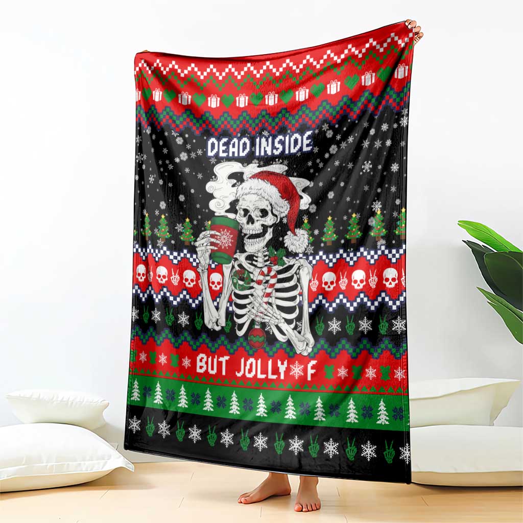 Dead Inside But Jolly Af Christmas Skeleton Blanket Xmas Holiday Patterns - Wonder Print Shop