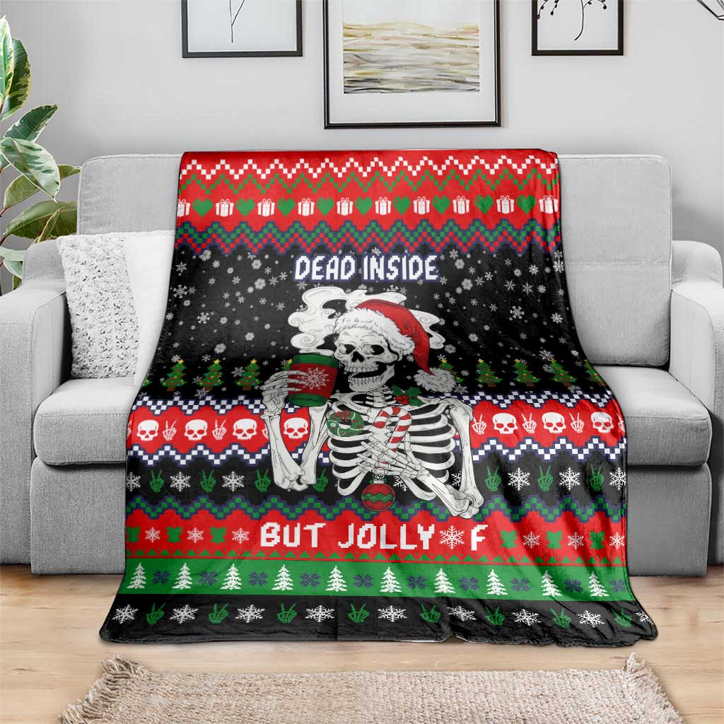 Dead Inside But Jolly Af Christmas Skeleton Blanket Xmas Holiday Patterns - Wonder Print Shop