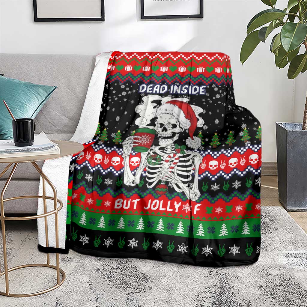 Dead Inside But Jolly Af Christmas Skeleton Blanket Xmas Holiday Patterns - Wonder Print Shop