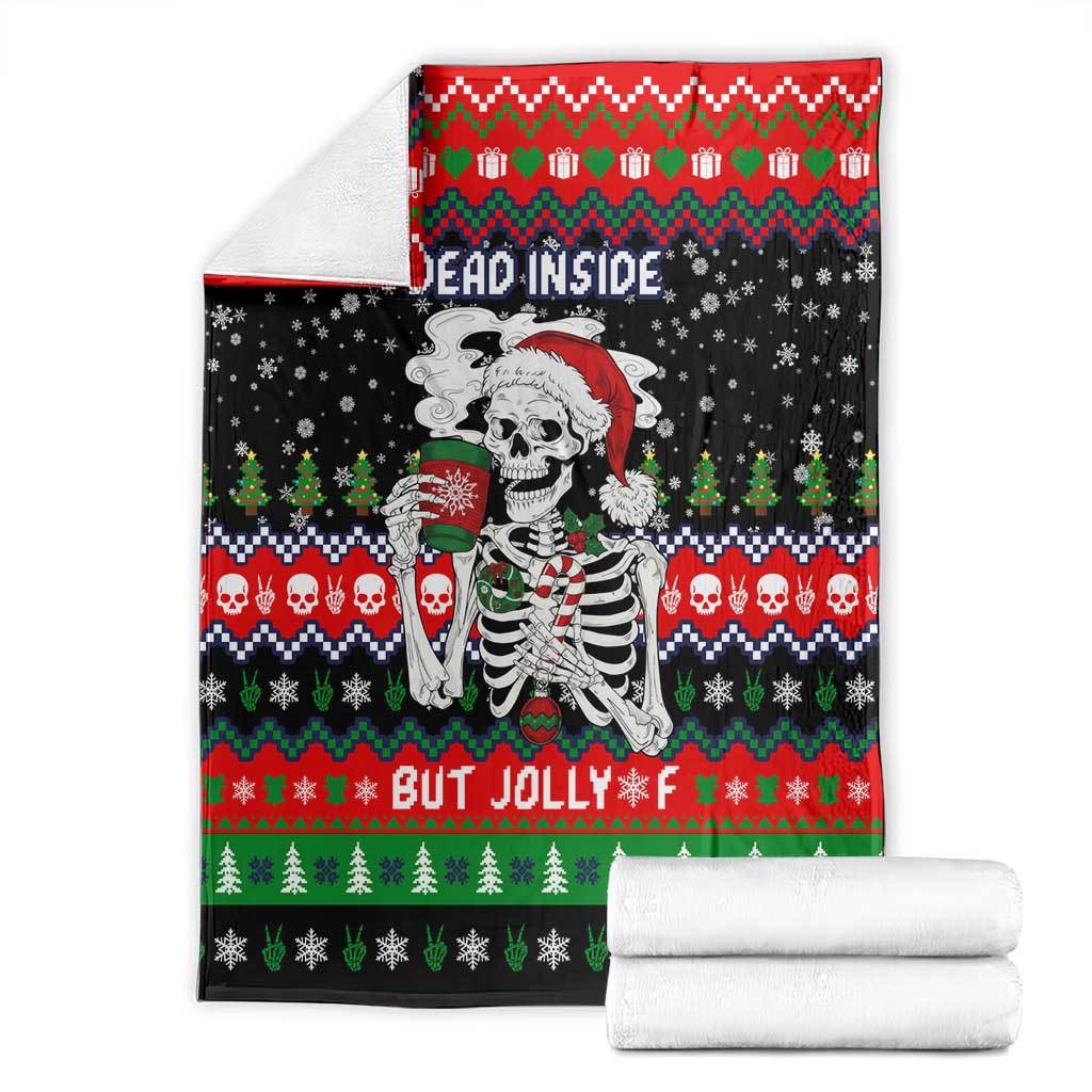 Dead Inside But Jolly Af Christmas Skeleton Blanket Xmas Holiday Patterns - Wonder Print Shop