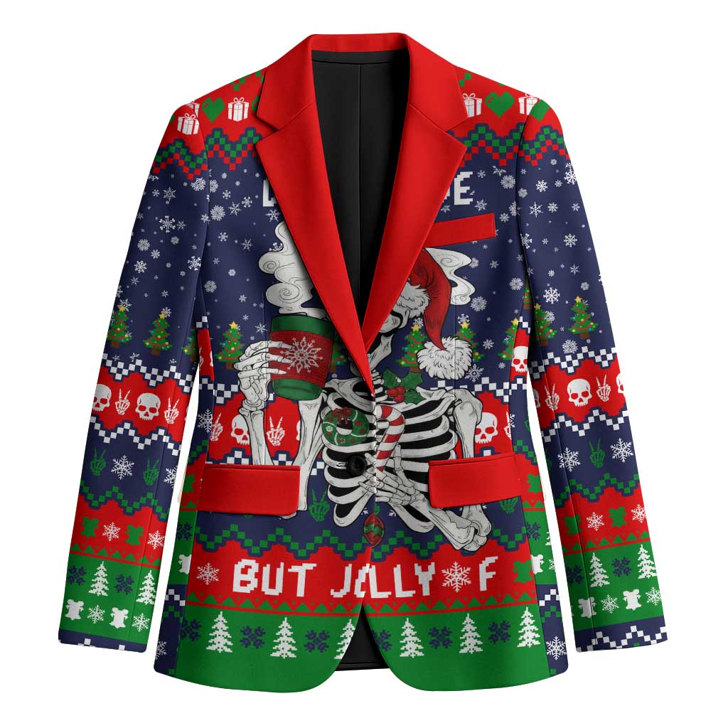Dead Inside But Jolly Af Christmas Skeleton Blazer Xmas Holiday Patterns - Wonder Print Shop