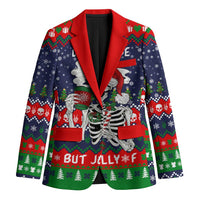 Dead Inside But Jolly Af Christmas Skeleton Blazer Xmas Holiday Patterns - Wonder Print Shop