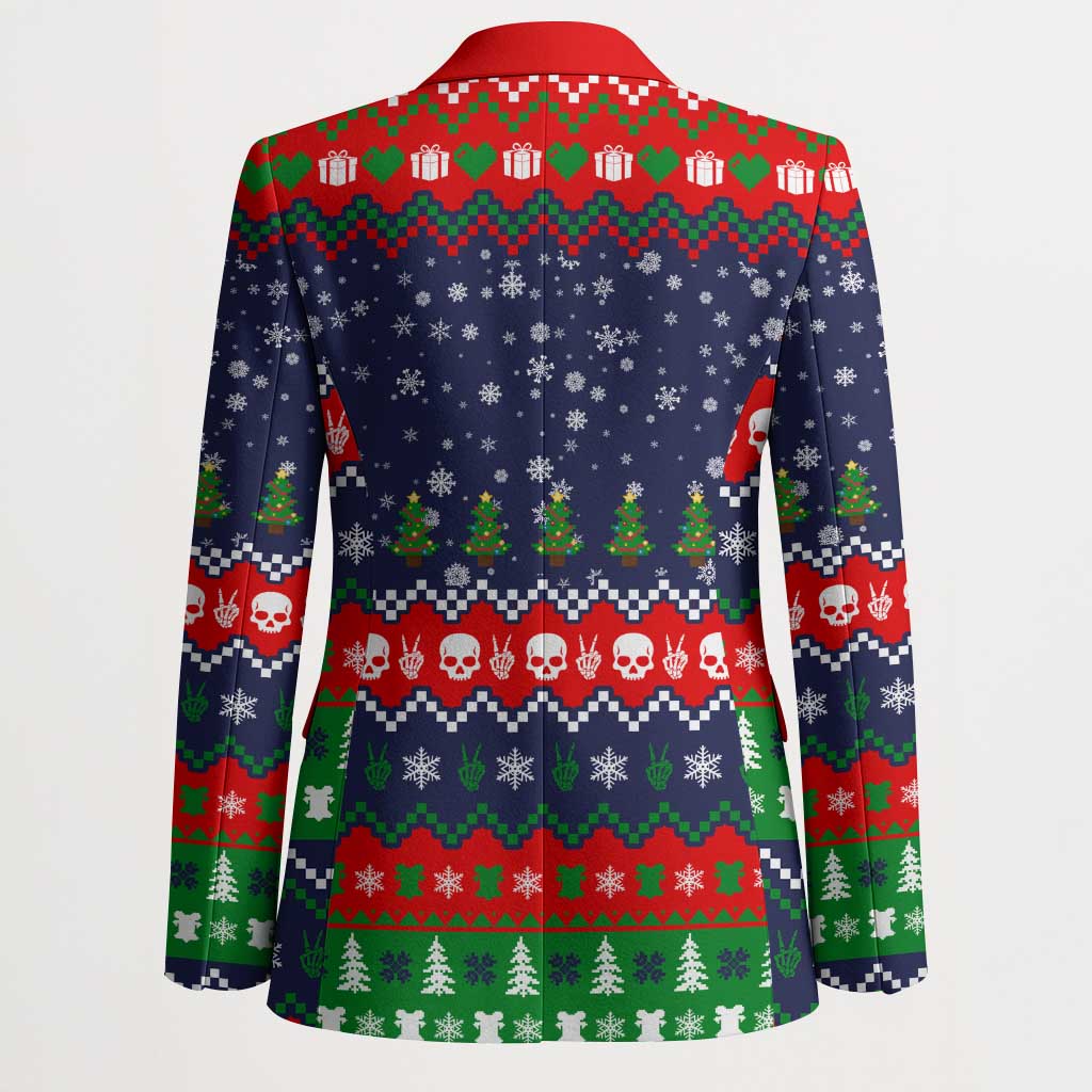 Dead Inside But Jolly Af Christmas Skeleton Blazer Xmas Holiday Patterns - Wonder Print Shop