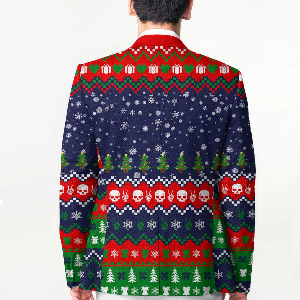 Dead Inside But Jolly Af Christmas Skeleton Blazer Xmas Holiday Patterns - Wonder Print Shop