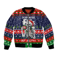 Dead Inside But Jolly Af Christmas Skeleton Bomber Jacket Xmas Holiday Patterns - Wonder Print Shop
