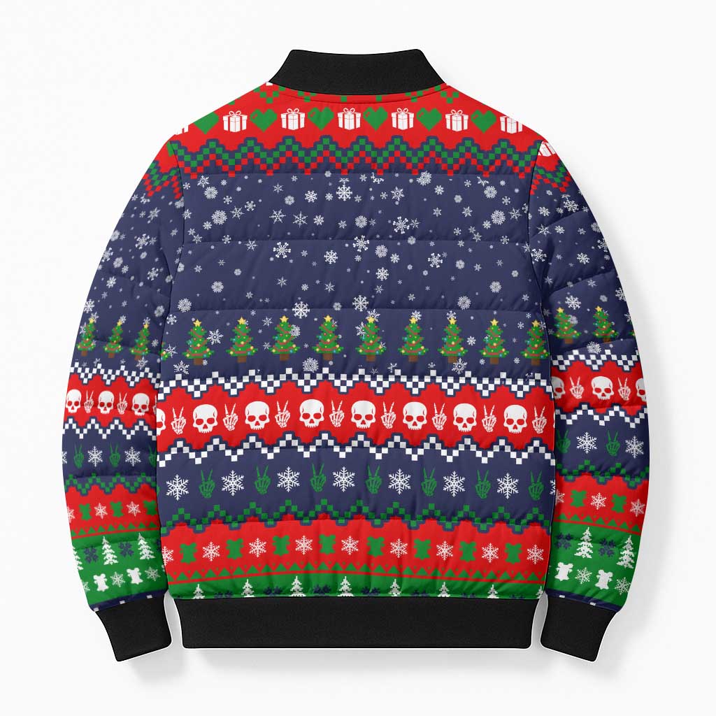 Dead Inside But Jolly Af Christmas Skeleton Bomber Puffer Jacket Xmas Holiday Patterns - Wonder Print Shop