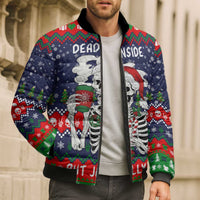 Dead Inside But Jolly Af Christmas Skeleton Bomber Puffer Jacket Xmas Holiday Patterns - Wonder Print Shop