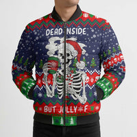 Dead Inside But Jolly Af Christmas Skeleton Bomber Puffer Jacket Xmas Holiday Patterns - Wonder Print Shop