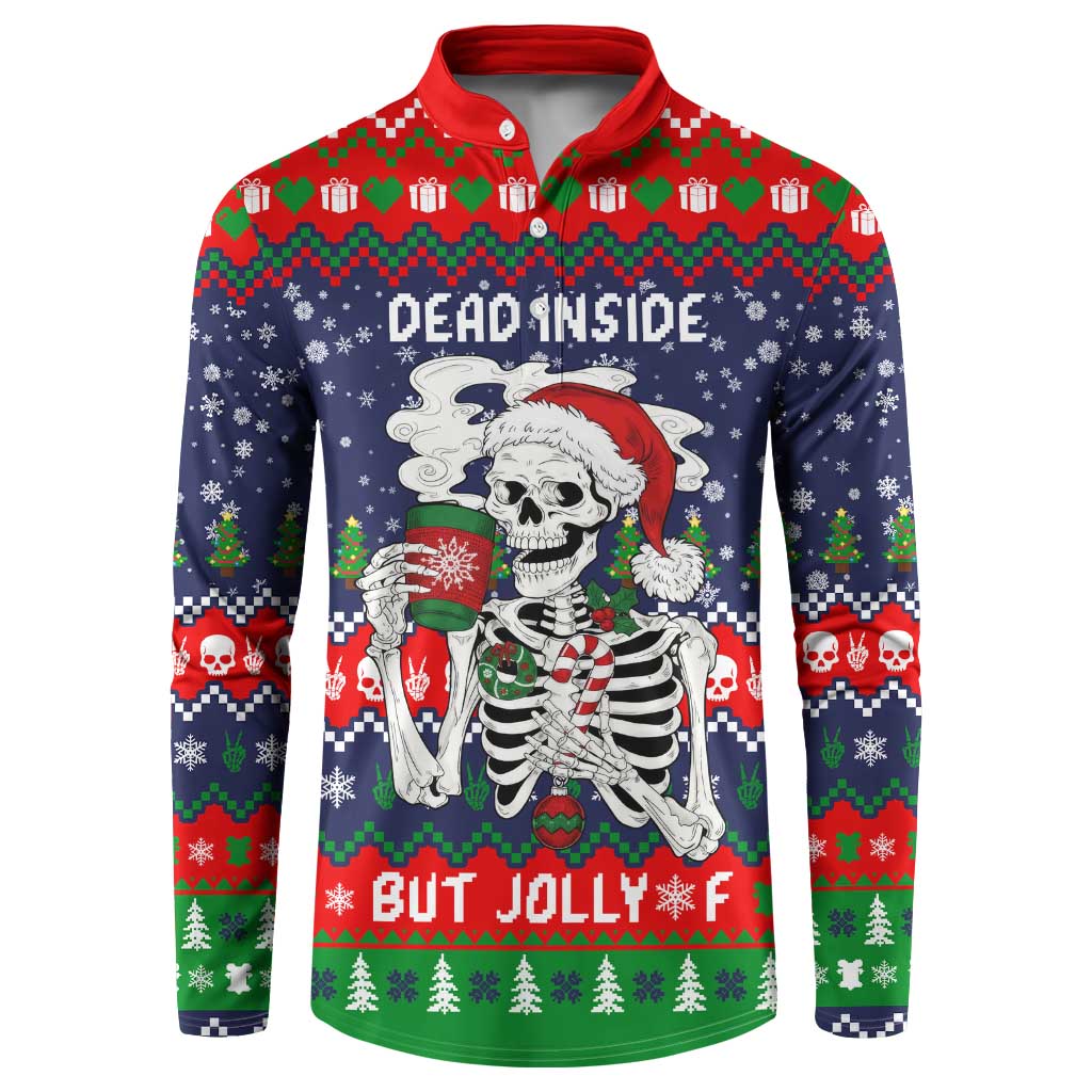 Dead Inside But Jolly Af Christmas Skeleton Button Sweatshirt Xmas Holiday Patterns - Wonder Print Shop