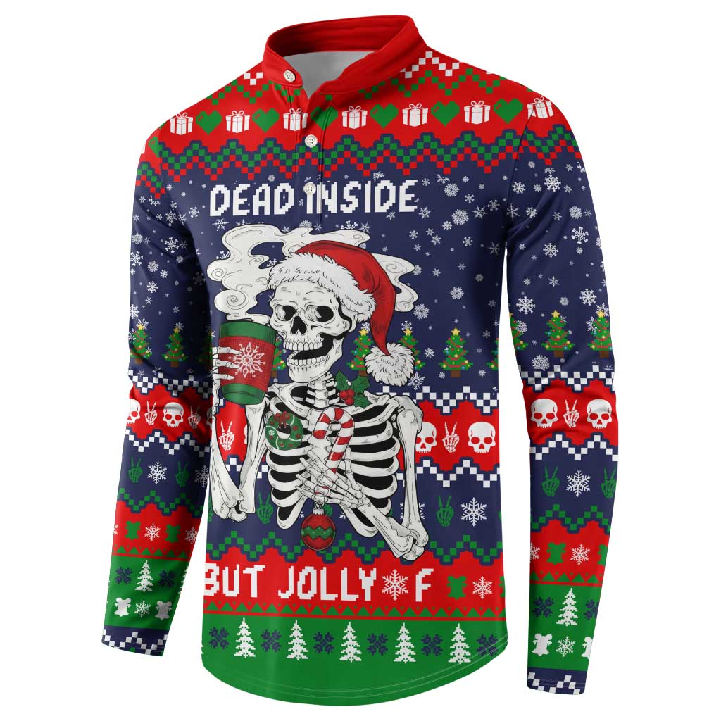 Dead Inside But Jolly Af Christmas Skeleton Button Sweatshirt Xmas Holiday Patterns - Wonder Print Shop
