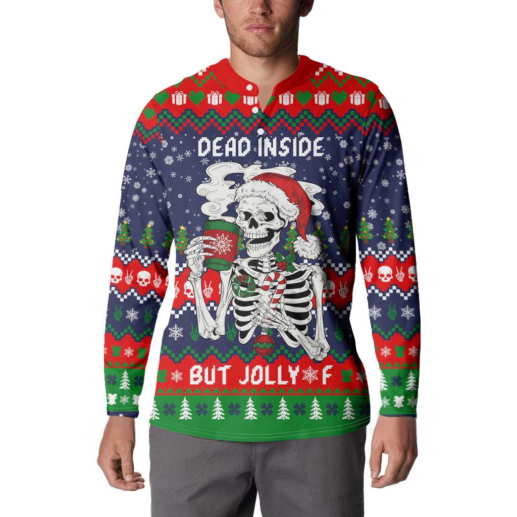 Dead Inside But Jolly Af Christmas Skeleton Button Sweatshirt Xmas Holiday Patterns - Wonder Print Shop