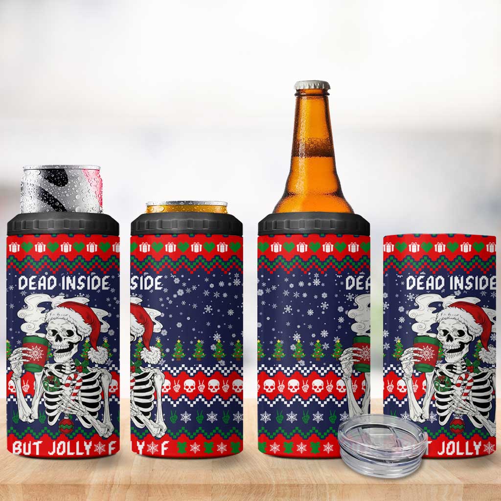 Dead Inside But Jolly Af Christmas Skeleton 4 in 1 Can Cooler Tumbler Xmas Holiday Patterns - Wonder Print Shop