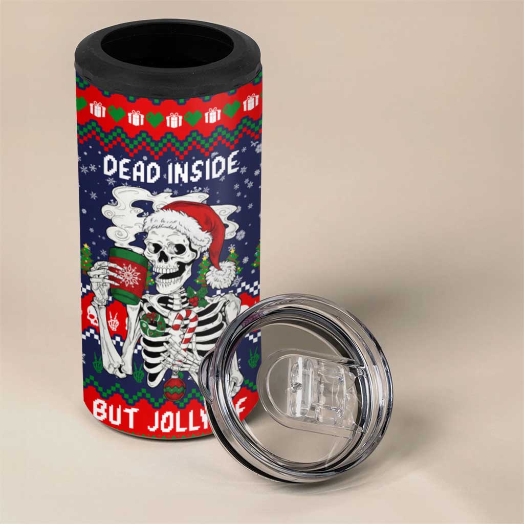 Dead Inside But Jolly Af Christmas Skeleton 4 in 1 Can Cooler Tumbler Xmas Holiday Patterns - Wonder Print Shop