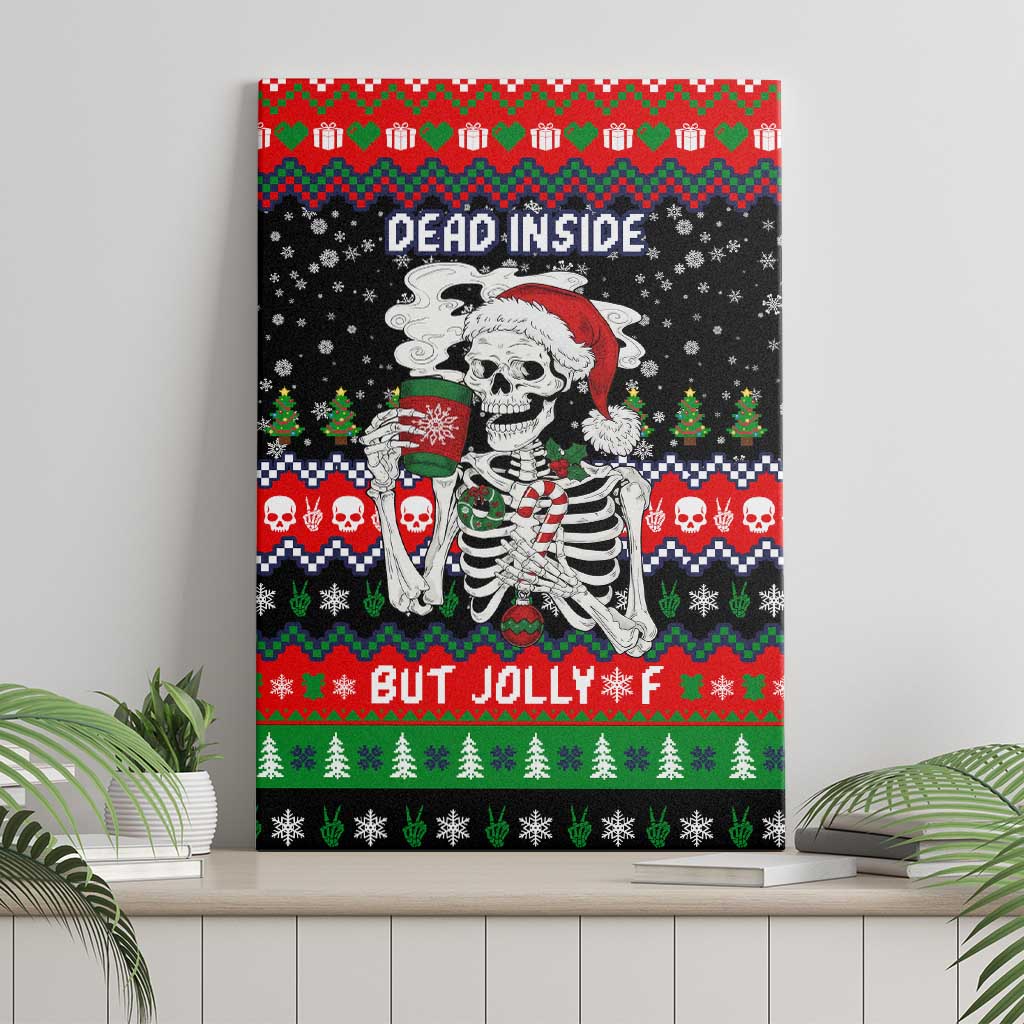 Dead Inside But Jolly Af Christmas Skeleton Canvas Wall Art Xmas Holiday Patterns - Wonder Print Shop