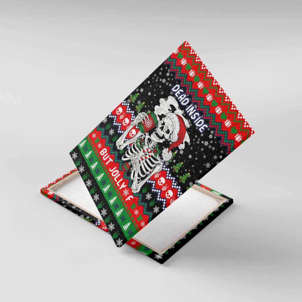 Dead Inside But Jolly Af Christmas Skeleton Canvas Wall Art Xmas Holiday Patterns - Wonder Print Shop