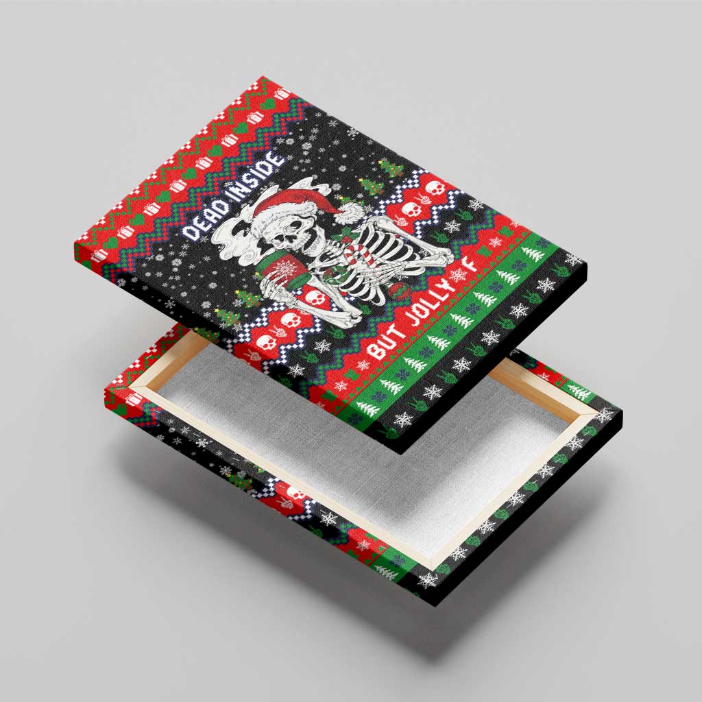 Dead Inside But Jolly Af Christmas Skeleton Canvas Wall Art Xmas Holiday Patterns - Wonder Print Shop