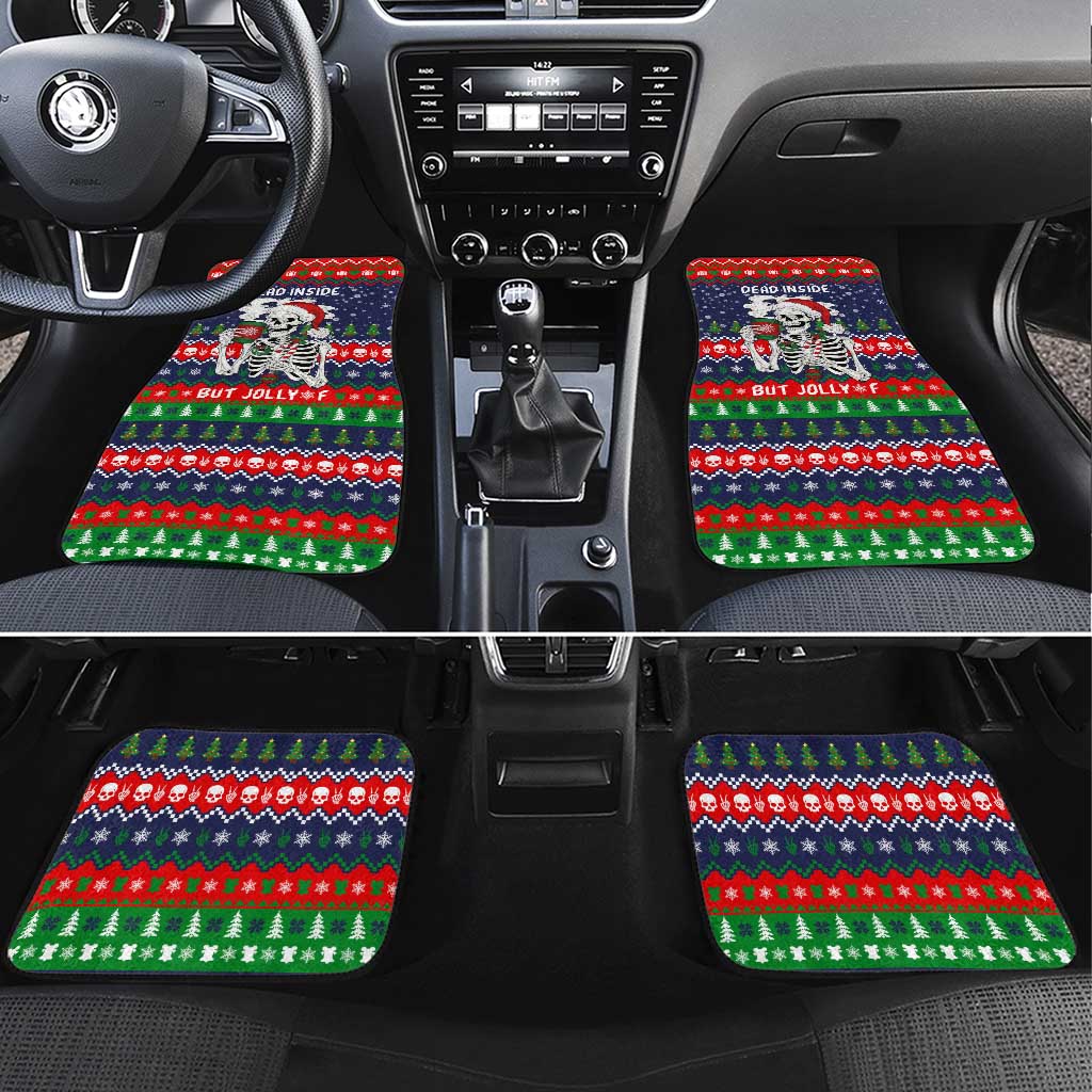 Dead Inside But Jolly Af Christmas Skeleton Car Mats Xmas Holiday Patterns - Wonder Print Shop