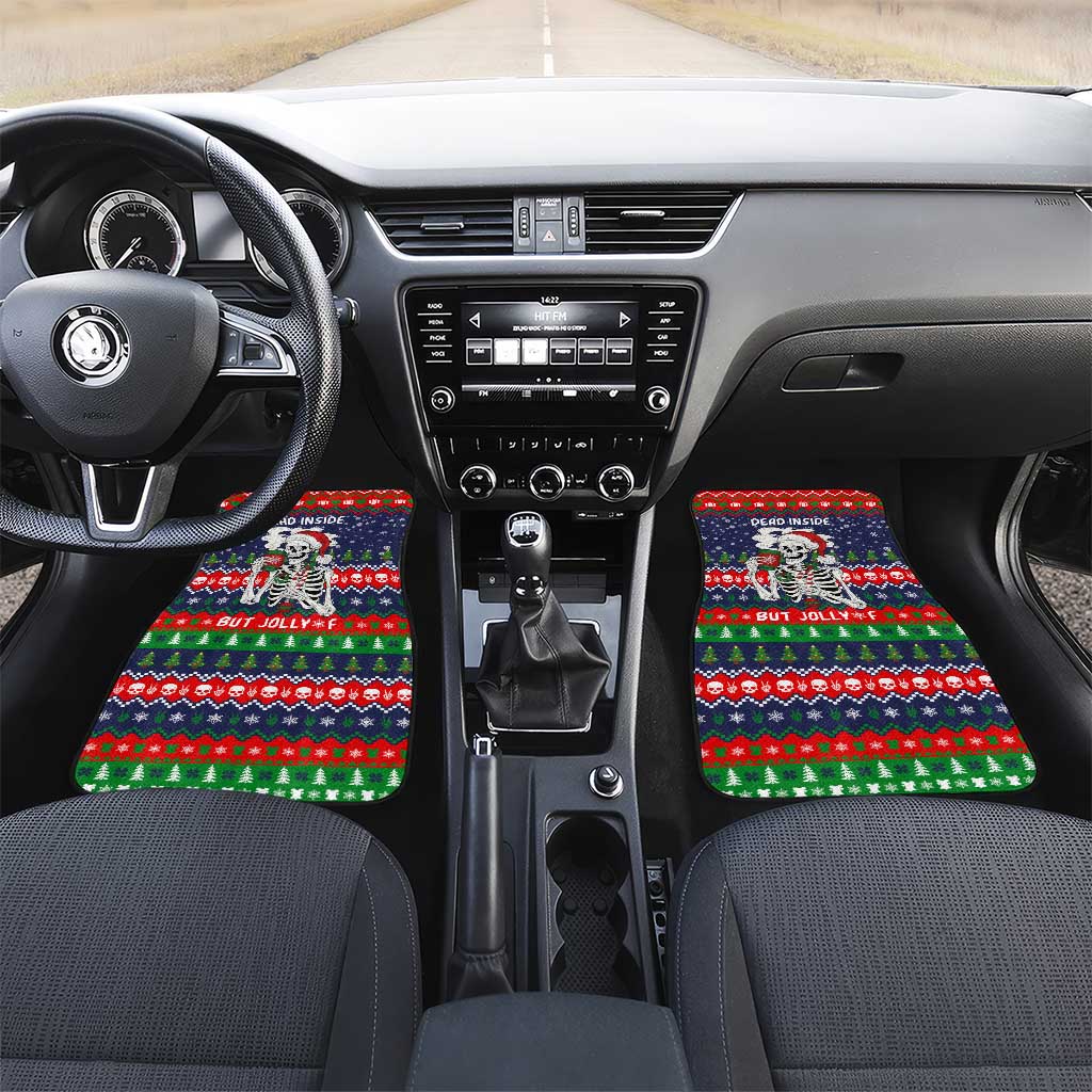 Dead Inside But Jolly Af Christmas Skeleton Car Mats Xmas Holiday Patterns - Wonder Print Shop