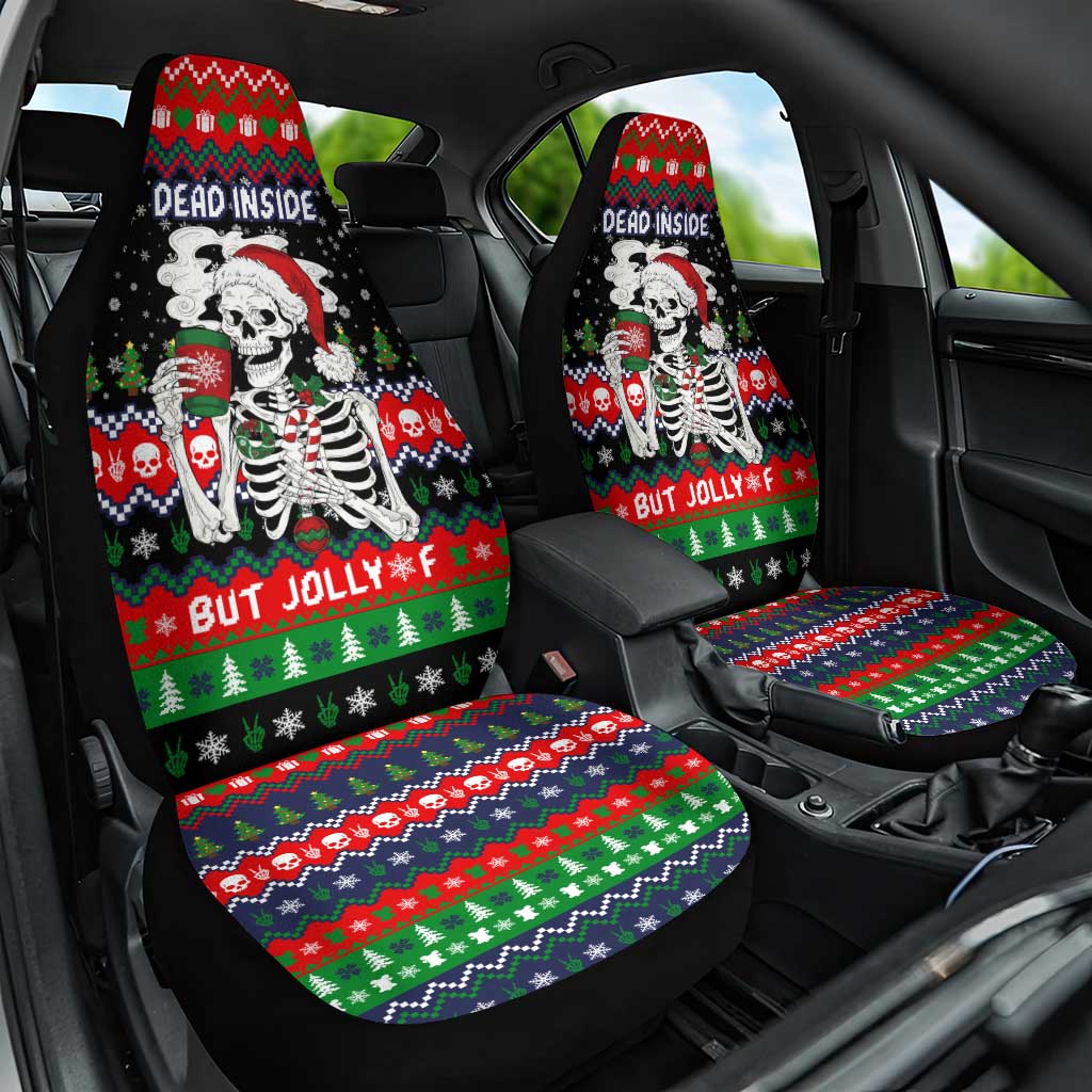 Dead Inside But Jolly Af Christmas Skeleton Car Seat Cover Xmas Holiday Patterns - Wonder Print Shop