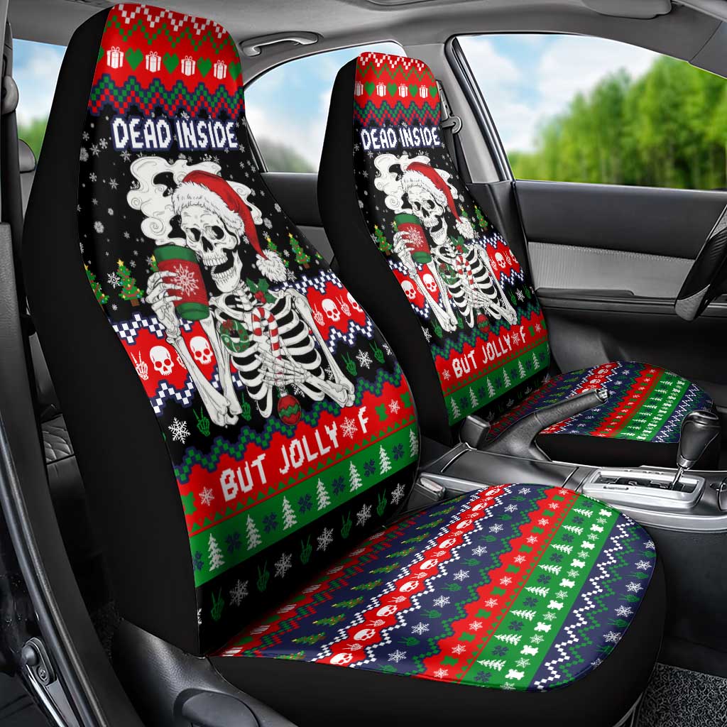 Dead Inside But Jolly Af Christmas Skeleton Car Seat Cover Xmas Holiday Patterns - Wonder Print Shop