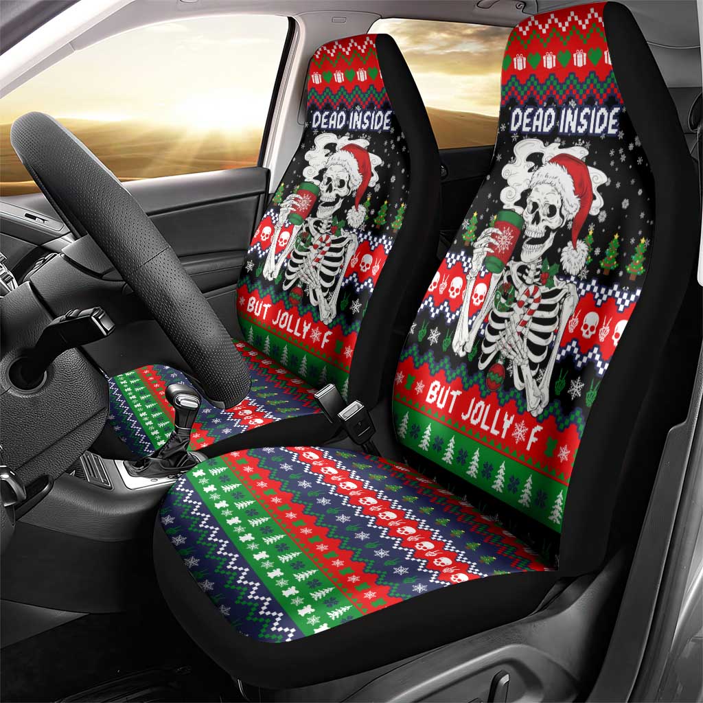 Dead Inside But Jolly Af Christmas Skeleton Car Seat Cover Xmas Holiday Patterns - Wonder Print Shop