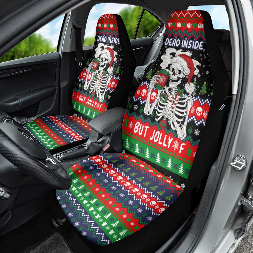 Dead Inside But Jolly Af Christmas Skeleton Car Seat Cover Xmas Holiday Patterns - Wonder Print Shop
