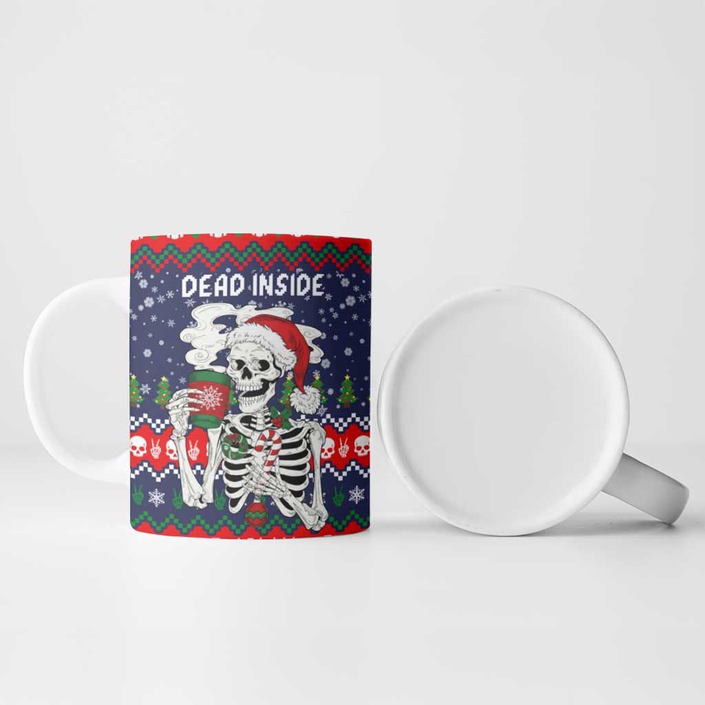 Dead Inside But Jolly Af Christmas Skeleton Ceramic Mug Xmas Holiday Patterns - Wonder Print Shop