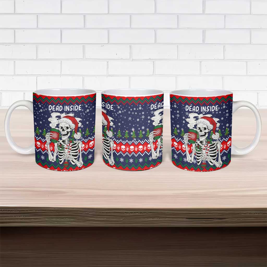 Dead Inside But Jolly Af Christmas Skeleton Ceramic Mug Xmas Holiday Patterns - Wonder Print Shop